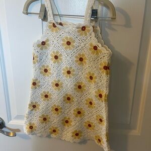 Zara Kids Crochet Dress - White with Yellow and Brown Flowers